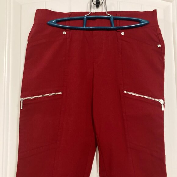 CLEO PETITES Brick red tappered straight leg pants w/ zipper pockets ~ XS SMALL - Picture 3 of 11